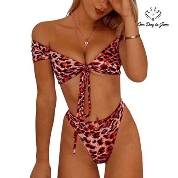 Prettygarden Crop Off-Shoulder High Cut Bikini Swimsuit Size M - Picture 1 of 4